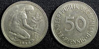 Germany 50 Pfennig Germany-Federal Republic Copper-Nickel 1950 J Hamburg KM# 109.1 (3) -