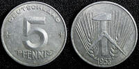 Germany 5 Pfennig Germany - Democratic Republic Aluminum 1953 E Muldenhütten KM# 6 (705) -