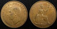 United Kingdom 1 Penny Great Britain George VI Bronze 1944 KM# 845 (24 225) -