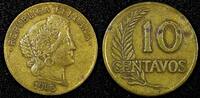 Peru 10 Centavos 1946 PERU Brass 1946/5  OVERDATE Thick planchet KM# 224... 6,01 EUR  zzgl. 12,88 EUR Versand