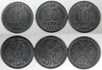 10 Pfennig 1920-1922 Germany Germany - Empire Zinc LOT OF 3 COINS 1920,1921,1922   WWI KM# 26 (969) Uncertified