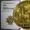 Argentina 5 Centavos ARGENTINA Aluminum-Bronze 1944 NGC MS65 TOP GRADED KM# 40 (029) -