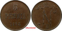 5 Pennia 1908 Finland Finland Russian Nicholas II Copper 1908   Choice XF Condition  KM# 15 (0) Uncertified