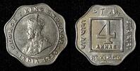 India 4 Annas India-British George V 1920 (B) Bombay Mint Ch.XF Toned KM# 519 (27 570) -