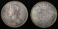 India Rupee India-British Victoria Silver 1890 Calcutta Mint Toned KM# 492 (27 560) -