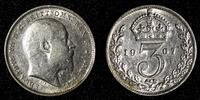 United Kingdom 3 Pence Great Britain Edward VII Silver 1907 KM# 797.2 (28 105) -
