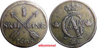 1 SKILLING SWEDEN 1805 OVERSTRUCK ON 2 ORE S.M. 1767 FULL DATE VF KM#566 (72) -