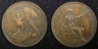 1 Penny Great Britain Victoria Bronze 1901 30.8 mm Last Year VF/XF KM# 790 (506) -