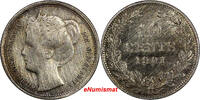 10 Cents Netherlands Wilhelmina I Silver 1901 VF Details Light Toning KM# 119(7) -