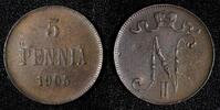 5 Penniä Finland Nicholas II Copper 1905 5 Penniä Mintage-620,000 BETTER DATE KM# 15 (2) -