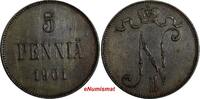 5 Penniä Finland Nicholas II Copper 1901 5 Penniä Toned Mintage-625,000 XF KM# 15 (12) -