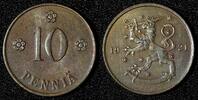 10 Penniä Finland Copper 1921 10 Penniä 22 mm UNC KM# 24 (28 639) -