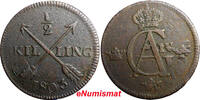 1/2 SKILLING SWEDEN 1803 OVERSTRUCK ON 1 ORE 1769 S.M. EARLY SCARCE DATE (386) -