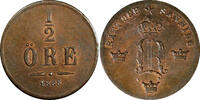 Bronze Sweden Oscar I 1858 1/2 Ore RED-BROWN UNC KM# 686 (21 889) -