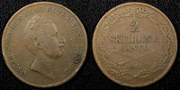 2 Skilling Sweden Oscar I Copper 1847 Banco 33.5 mm Mintage-115,000 KM#664 (565) -