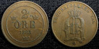 Ore Sweden Oscar II Copper 1883 2 Ore XF KM# 746 (23 129) -