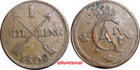1 SKILLING SWEDEN COPPER 1802 OVERSTRUCK ON 2 ORE S.M. 1743-1768 KM#566 (2424) -