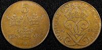 5 Öre SWEDEN Gustaf V Bronze 1935 aUNC KM# 777.2 (24 097) -