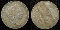5 Centavos PERU Copper-Nickel 1919 VF Toned KM# 213.1 (24 801) -