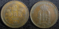 Ore Sweden Oscar II Copper 1881 2 Ore aUNC Toned KM# 746 (23 139) -