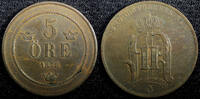 Bronze Sweden Oscar II 1878 5 Ore Mintage-364,000 SCARCE DATE ch.XF KM# 736 (74) -