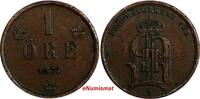 Bronze SWEDEN Oscar II 1877 1 Ore Large Letters XF KM# 745 (14 707) -