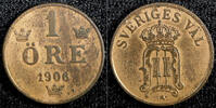 1906 Öre SWEDEN Oscar II Bronze aUNC KM# 768 (22 977) -
