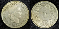 5 Rappen SWITZERLAND Copper-Nickel 1929 UNC Toned KM# 26 (23 372) -