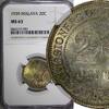 20 Cents MALAYA George VI Silver 1939 NGC MS63 1 Year Type Nice Toned KM# 5 (01) -