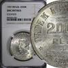 2000 Reis BRAZIL Silver 1907 NGC UNC DETAILS AR-0.900 33 mm KM# 508 (002) -