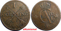 1 Skilling Sweden Copper 1802 Overstruck on 1748 2 OreS.M Fredrik I KM566 (4859) -