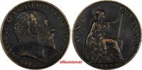 1 Penny Great Britain Edward VII Bronze 1902 1 YEAR TYPE XF KM# 794.1 (14 885) -