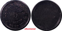 5 Cents Costa Rica 1890'S Black Vulcanite Token Lorig&Tibaut Hacienda GERMANIA -