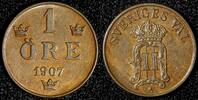 1 Öre Sweden Oscar II Bronze 1907 2 Years Type aUNC- UNC KM# 768 (28 246) -