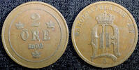 Bronze SWEDEN Oscar II 1902 2 Ore Large Letters XF KM# 746 (23 111) -