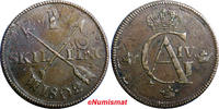 1 SKILLING SWEDEN 1802  OVERSTRUCK ON 2 ORE S.M. 1744 / FULL DATE KM#566 (2356) Uncertified