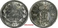 25 Öre Sweden Oscar II Silver 1907 EB  aUNC Light Toned KM# 775 (17 387)