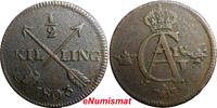 1/2 SKILLING SWEDEN 1803  OVERSTRUCK ON 1 ORE 1769 S.M. EARLY SCARCE DATE (386) Uncertified