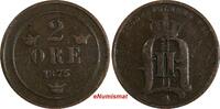 1875/4 Sweden Oscar II Copper 1875/74 2 Ore OVERDATE SCARCE KM# 735 (18 528) Uncertified