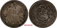 1/5 Sol Peru Silver 1895 TF-JR  Early Type Date RARE aVF KM# 205.2 (11 245) Uncertified