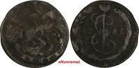 Denga Russia Catherine II Copper 1766 EM  Ekaterinburg Mint C# 56.2 (18 707) Uncertified