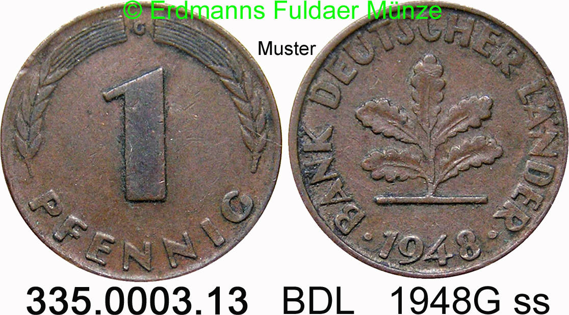 Deutschland BDL Bank Deutscher Länder 1 Pfennig 1948G J.376 BDL. 335.0003.13 ss