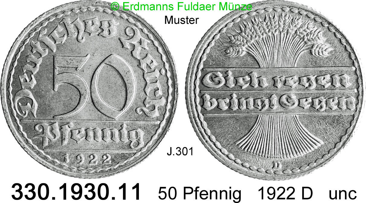 Deutschland Weimarer Republik 50 Pfennig 1922D 1922 D. . J.301. . 330. ...