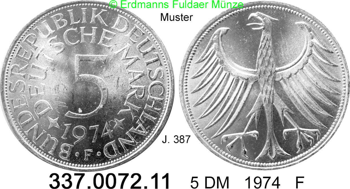 Germany BRD 5 DM 1974F Kursmünze Silber J.387. 337.0072.11 unc
