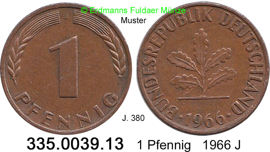 2 Pfennig 1966 J Nicht Magnetisch Wert Deutschland BRD 1 Pfennig 1966J. . J.380. 335.0039.13 ss | MA-Shops