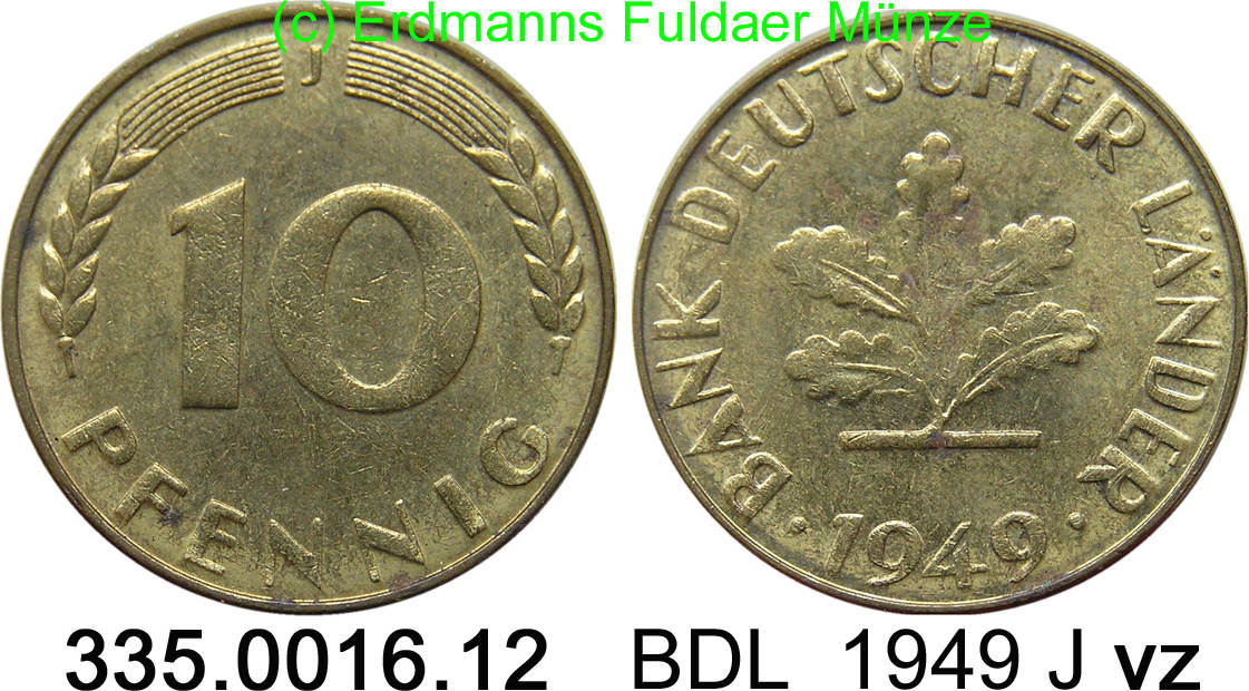 10 Pfennig 1949 J Bank Deutscher Länder Wert Deutschland BDL Bank Deutscher Länder 10 Pfennig 1949J 1949 J J. 378 vz