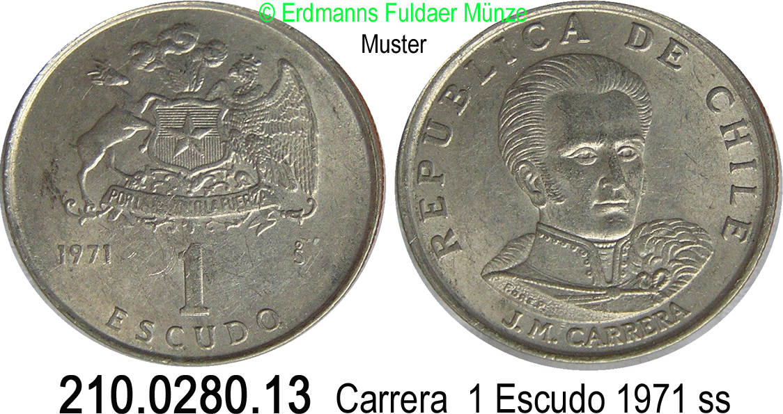1 Escudo 1971 Chile *43a KM197 Carrera. 210.0280.13 ss ...