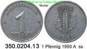 DDR Deutschland 1 Pfennig Ähre auf Zahnrad . 350.0204.13 -