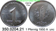 DDR Deutschland 1 Pfennig Ähre auf Zahnrad . 350.0204.21 -