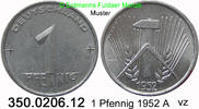 DDR Deutschland 1 Pfennig Hammer, Zirkel, Ähren . 350.0206.12 -